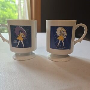 Morton's Salt Pedestal Mugs,‎ 1956 and 1972 Logos, Set of 2